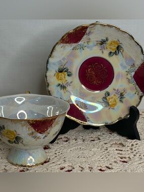 Lusterware Floral Iridescent Cup and Saucer Vintage